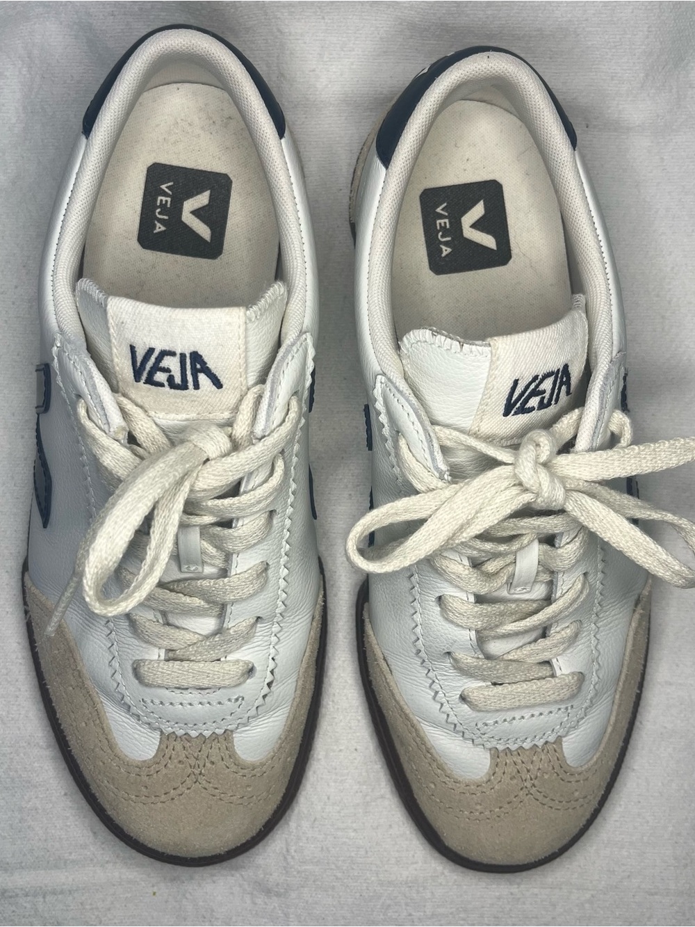 Veja Volley Leather White Nautico Bark Sneakers Suede Toe - Size 6 *LIKE NEW* - Picture 2 of 7